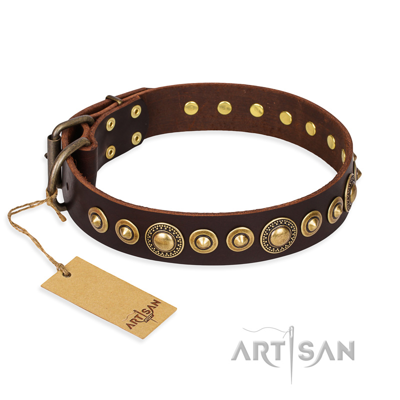 "Ancient Warrior" FDT Artisan Fancy Leather Dogue de Bordeaux Collar with Old-Bronze Plated Decorations