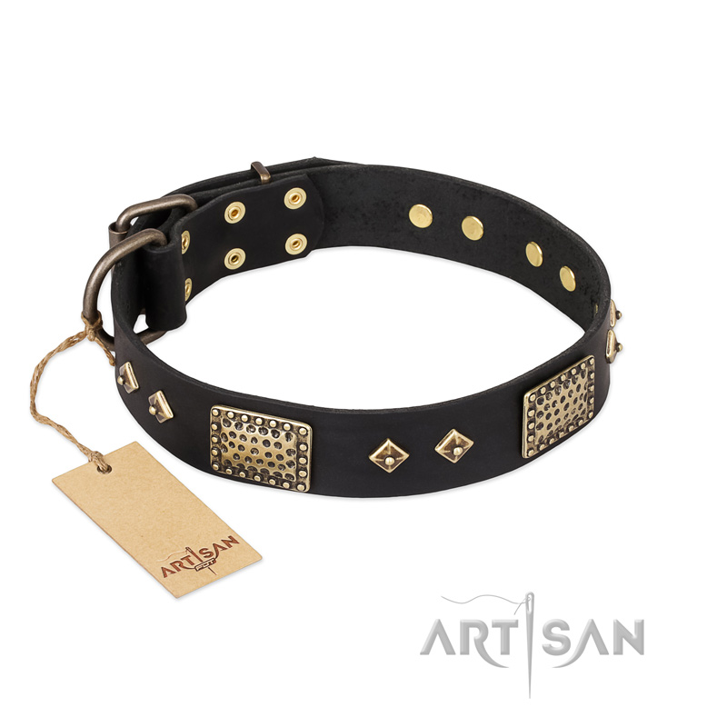 "Jewel Passion" FDT Artisan Fashionable Black Leather Dogue de Bordeaux Collar