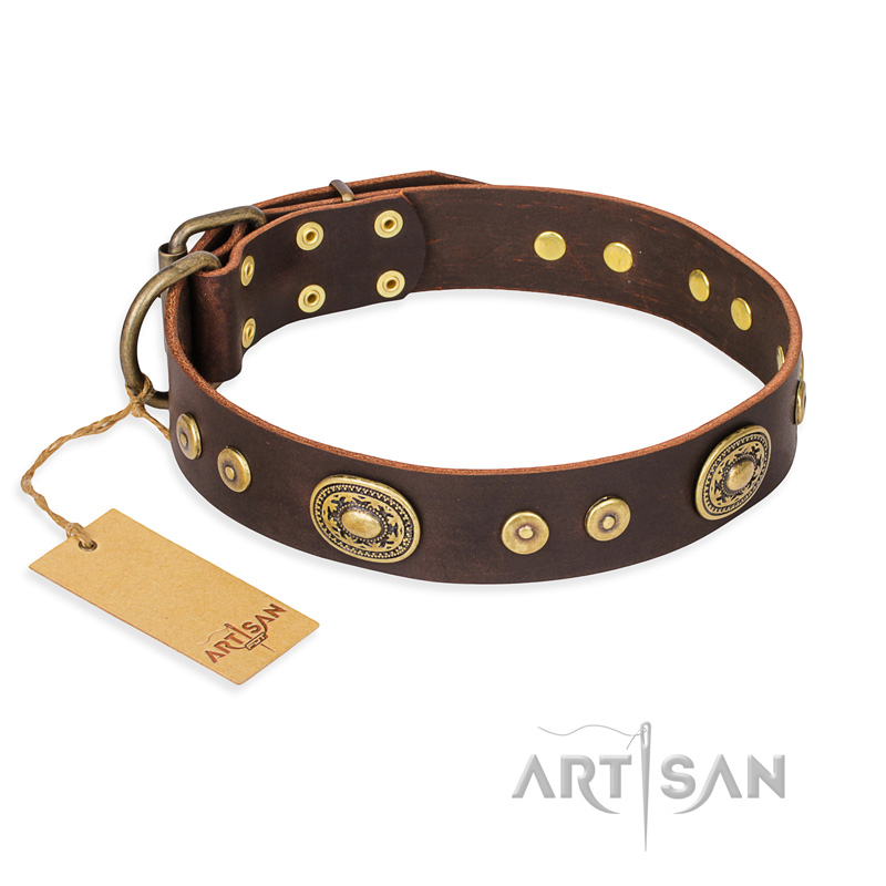 "One-of-a-Kind" FDT Artisan Handmade Decorated Brown Leather Dogue de Bordeaux Collar