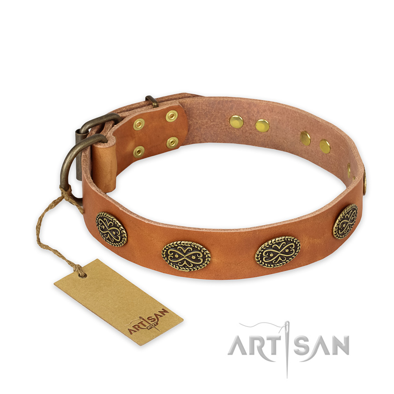 "Magic Amulet" FDT Artisan Tan Leather Dogue de Bordeaux Collar with Oval Studs