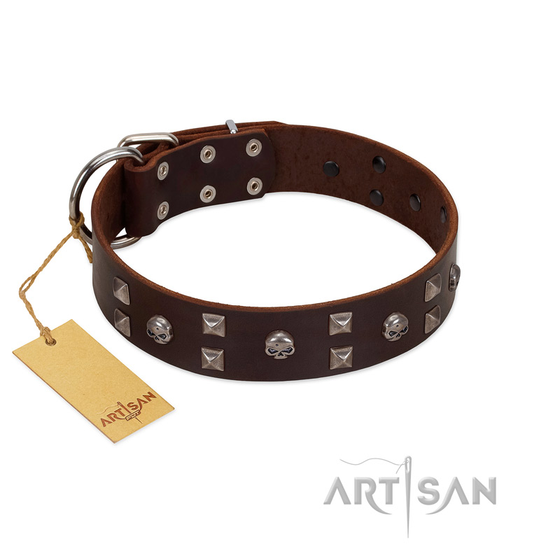"Brown Shadow" Designer Handmade FDT Artisan Brown Leather Dogue de Bordeaux Collar - Click Image to Close