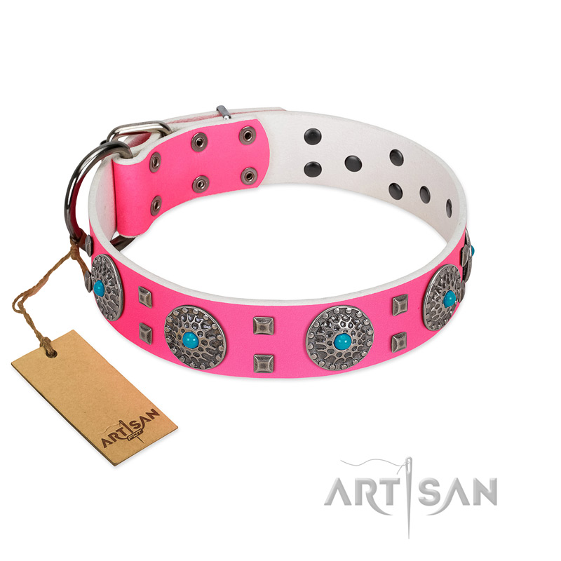 "Pink Delight" FDT Artisan Pink Leather Dogue de Bordeaux Collar for Everyday Walking