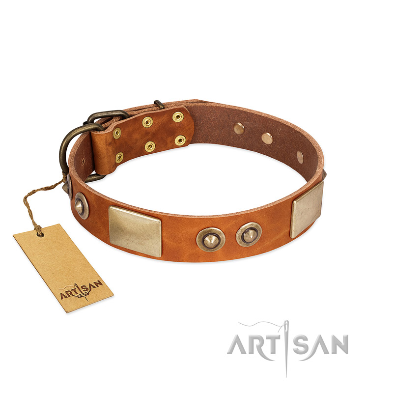"Perfect Blend" FDT Artisan Tan Leather Dogue de Bordeaux Collar 1 1/2 inch (40 mm) wide
