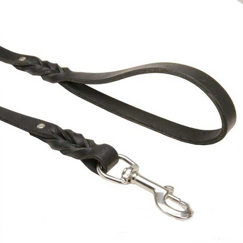 Leather Dogue de Bordeaux leash with non-rusting stainless steel snap hook